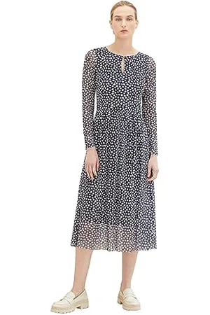 TOM TAILOR Damen 1037927 Mesh Kleid mit Muster, 30350-navy Geometric Design, 34