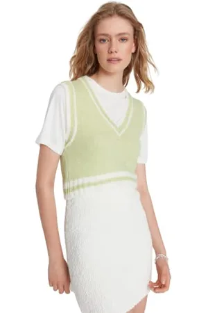 Trendyol Damen V-neck Colorblock Regular Vest Sweater, , M EU