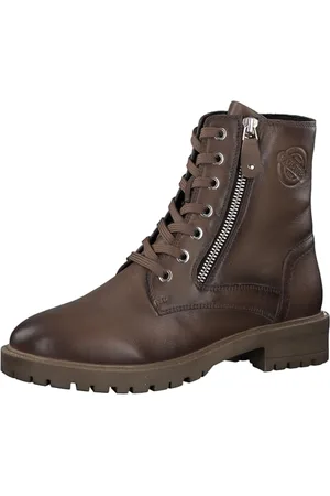 QS by s.Oliver Damen Stiefeletten ohne Absatz aus Leder mit Reißverschluss, Braun , 39 EU