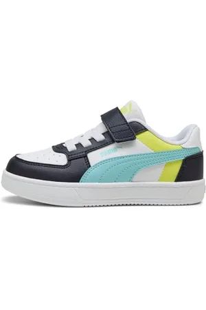 PUMA Jungen Unisex Kinder CAVEN 2.0 Block AC+ PS Sneaker, White-Safe Lake-New Navy, 28 EU