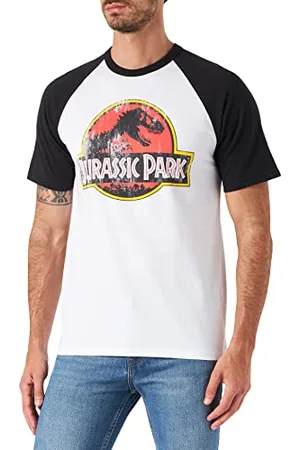 Jurassic Park Herren Logo im Used-Look T-Shirt, Raglan White/Black, S