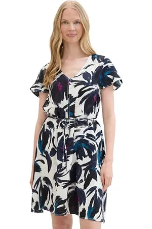 TOM TAILOR Damen Kurzarm Kleid mit Print , dark blue floral design, 42