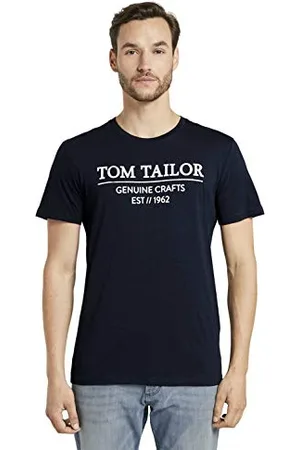 TOM TAILOR Herren T-Shirt mit Logo-Print aus Bio-Baumwolle, sky captain blue, M