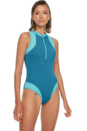 Trendyol Damen Women Plain Zipper Detailed Knit Swimsuit Baby Badebekleidung, , 60
