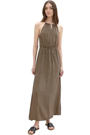 TOM TAILOR Damen Maxi-Kleid mit Neckholder, black beige stripe, XXL