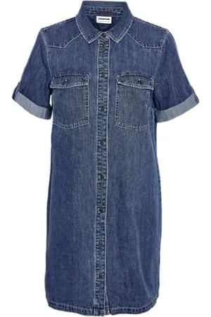 Noisy May Damen Kurzes Denim Jeanskleid Oversize Kurzarm Hemd Design Basic Shirtkleid, Farben: , Größe:M