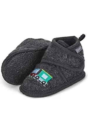 Sterntaler Baby Unisex Hausschuhe Baby Hausschuhe Eisenbahn Babyschuh - Hausschuhhe Baby - Low-Top Babyschuh mit Kunststoff Sohle - dunkelgrau, 29/30