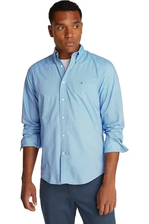 Tommy Hilfiger Herren Hemd Flex Poplin Fake Solid Regular Fit, Blau (Night Sky Prt), M