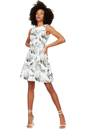 Trendyol Damen Gürteltes Ärmelloses Kleid Dress, Multi Color, 34 EU