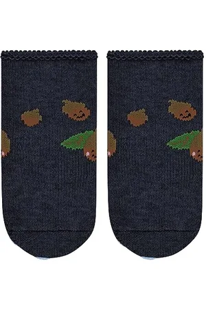 Falke Unisex Baby Cosy Acorn B HP Baumwolle Rutschhemmende Noppen 1 Paar Hausschuh-Socken, Blau (Blue Melange 6875), 62-68