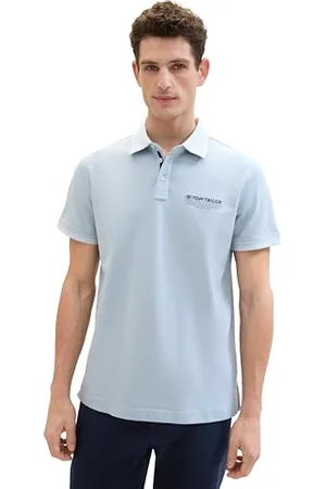 TOM TAILOR Herren Basic Piqué Poloshirt mit Logo-Print , Foggy Blue, XL