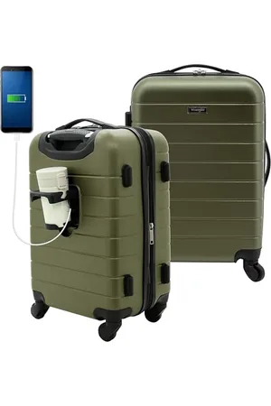 Wrangler Smart Gepäckset mit Getränkehalter und USB-Anschluss, , 20-Inch Carry-On, Smart Gepäck-Set mit Getränkehalter und USB-Port