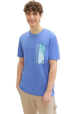 TOM TAILOR Herren T-Shirt mit Fotoprint aus Baumwolle, blueberry blue, M