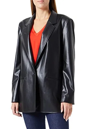 HUGO BOSS Damen Alesias-1 Regular-Fit Longline-Blazer aus Kunstleder Schwarz 44