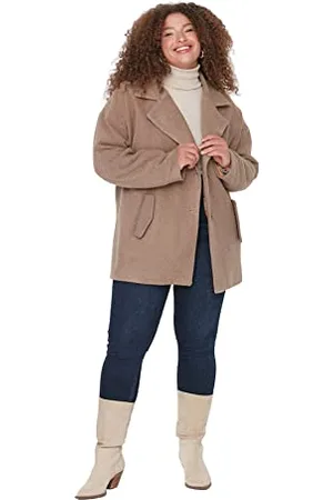 Trendyol Damen Oversize Shift Plain Webstoff Größen in Mantel Coat, , 44