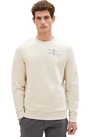 TOM TAILOR Herren 1037818 Basic Sweatshirt mit Schrift-Print, 18623-vintage beige Melange, XL