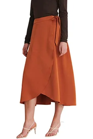 NA-KD Damen Overlap Satin Skirt Rock, , 46 EU