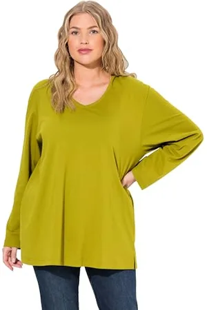 Ulla Popken Damen große Größen Übergrößen Plus Size Shirt, V-Ausschnitt, Relaxed, Langarm
