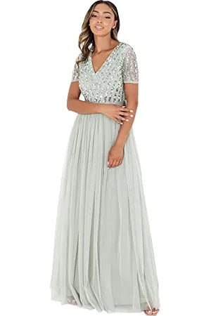 Maya Deluxe Damen Stripe Embellished Maxi With Sash Belt Bridesmaid Dress, , 40 EU (12 UK)
