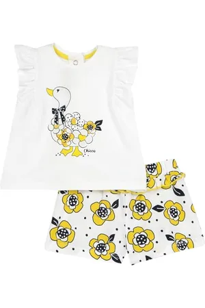 chicco Compleet voor Pasgeboren Meisje met T-shirt en Korte Broek, met Knopen op de Achterkant, met Moderne en Trendy Grafische Prints, van Katoen, Machinewasbaar, 0-24 Maanden, Entworfen in Italien