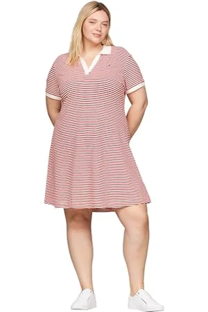 Tommy Hilfiger Damen Polokleid Curve Kurzarm, Mehrfarbig (Breton Fierce Red/Ecru), 54