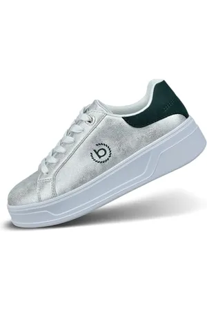 Bugatti Damen Chunky Silberne Sneaker mit schwarzen Details, modernem Design, weißer Gummisohle und außergewöhnlichem Halt, Silber/dunkelgrün, 42 EU