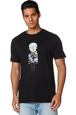 Karl Lagerfeld Herren Reflective, Karl Character with Headphones Short Sleeve Crew Neck Men’s T-Shirt, , Klein