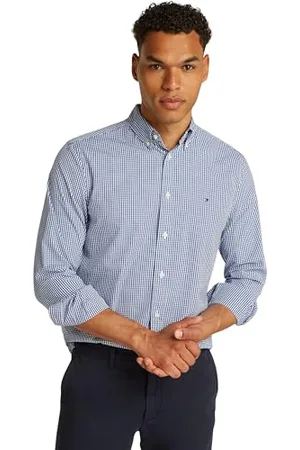 Tommy Hilfiger Herren Hemd Flex Poplin Gingham Regular Fit, Mehrfarbig (Wedge Blue / Optic White), XL