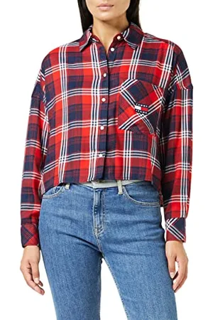 Tommy Hilfiger Damen Tjw Check Badge Cropped Shirt DW0DW14439 Gewebte Oberteile, , XL