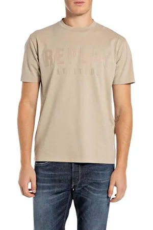 Replay Herren T-Shirt Kurzarm aus Baumwolle, Grau (Light Taupe 803), XL