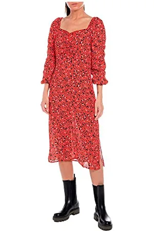 Replay Damen Kleid Langarm All Over Print, (Rot), M