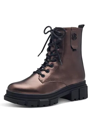 QS by s.Oliver Damen Stiefeletten ohne Absatz zum Schnüren Vegan, Metallisch ( .), 36 EU