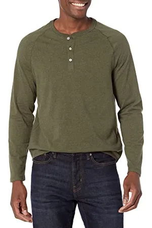 Amazon Herren Henley-Shirt mit langen Ärmeln und normaler Passform (erhältlich in Übergrößen), , L