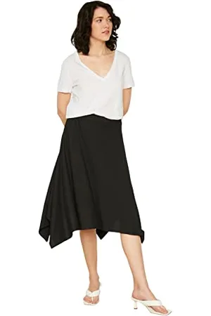 Trendyol Damen Asymmetrischer Gemusterter Midi-gestrickter Rock Skirt, , L EU