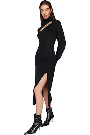 Trendyol Damen Wohnung Maxi Langer Arm Tag-und Nacht Tailliert Kleid