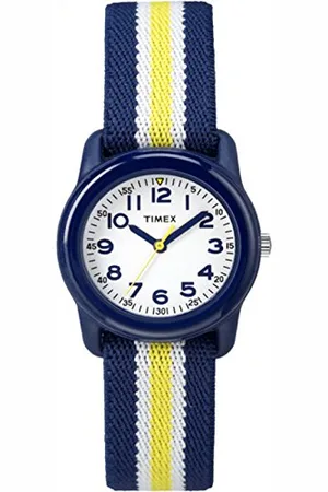 Timex TIME MACHINES 29mm Blau/Gelb Gestreifte Kinderuhr aus Elastischem Stoff TW7C05800