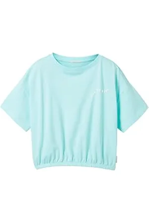 TOM TAILOR Mädchen Kinder Boxy T-Shirt mit Schriftzug, soft blue lagoon, 140