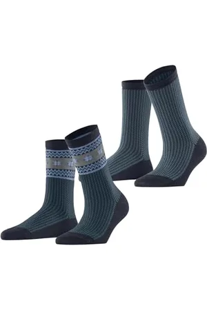 ESPRIT Damen Socken Scandi Multipack W So Baumwolle Wolle gemustert 2 Paar, , 35-38