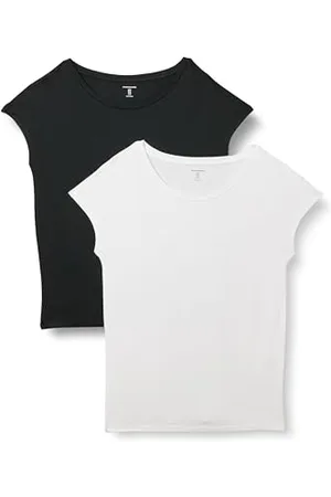 Amazon Damen Kurzärmeliges T-Shirt mit U-Boot-Ausschnitt aus Jersey, Reguläre Passform, 2er-Pack, , S
