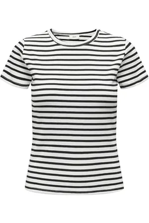 JDY Damen Gestreiftes Shirt Oberteil Basic Rundhals T-Shirt Modisches Top SOLAR, Farben:Weiß-2, Größe:XS