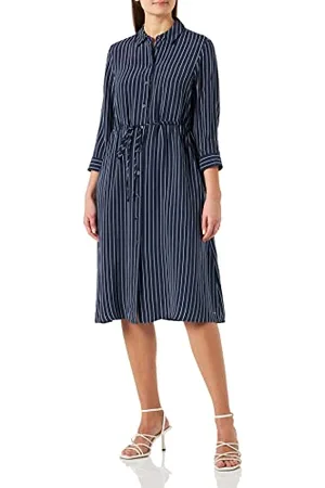 Tommy Hilfiger Damen Kleid Cupro Rope Sommerkleid, Blau (Rope Stripes/Carbon Navy/White), 38