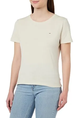 Tommy Hilfiger Damen T-Shirt Kurzarm Tjw Soft Jersey Tee Rundhalsausschnitt, Elfenbein (Newsprint), L