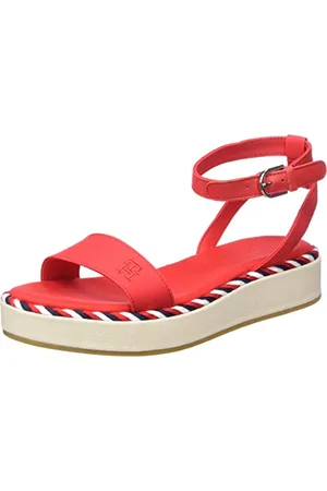 Tommy Hilfiger Damen Sandalen Rope Flatform Sommer, Rot (Fireworks), 41 EU