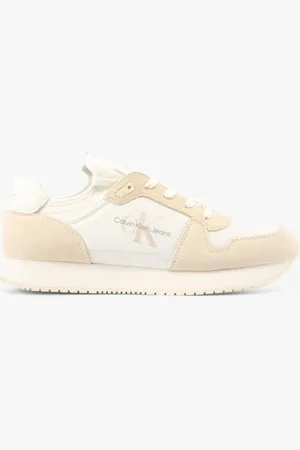 Calvin Klein Herren Runner Sneaker Sock Laceup Nylon-Leather Sportschuhe, Weiß (Bright White/Eggshell), 44
