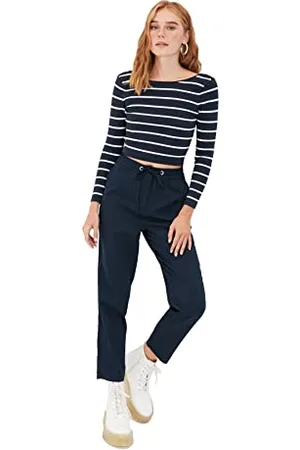 Trendyol Damen Tie in Detailed Trousers Pants, Marineblau, 34 EU