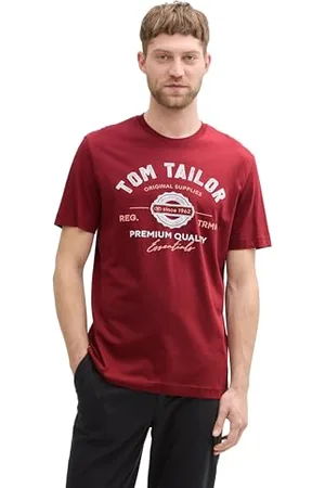 TOM TAILOR Herren 1037735 T-Shirt aus Baumwolle mit Logo-Print, 25652-Burned Cordovan Red, M