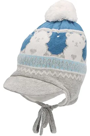 Sterntaler Baby Jungen Mütze Baby Bommelmütze Bär Mütze - Mütze Baby, Kappe Kinder - aus Baumwolle mit Bindeband - , 47