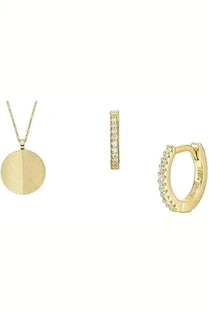Fossil Damen Kette Halskette Harlow Linear Texture und Reifen Ohrringe All Stacked Up - Gold-Tone