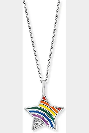 HERZENGEL Mädchen Kinder Halskette aus Sterling Silber und einem Anhänger mit buntem Stern-Regenbogen aus Emaille - Karabinerverschluss - längenverstellbar - nickelfrei