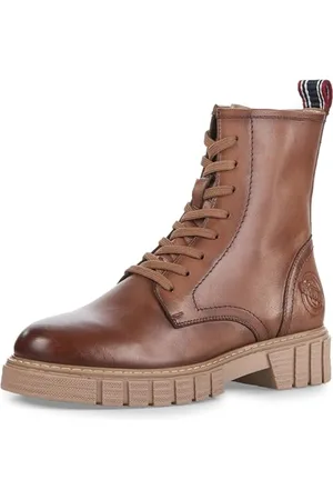 QS by s.Oliver Damen Schnürstiefel ohne Absatz aus Leder Winter, Braun , 39 EU